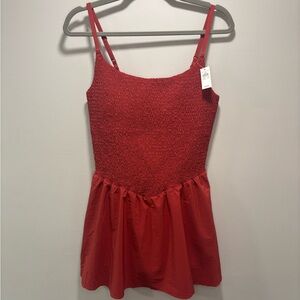 Aerie Red Pleated Babydoll Mini Dress